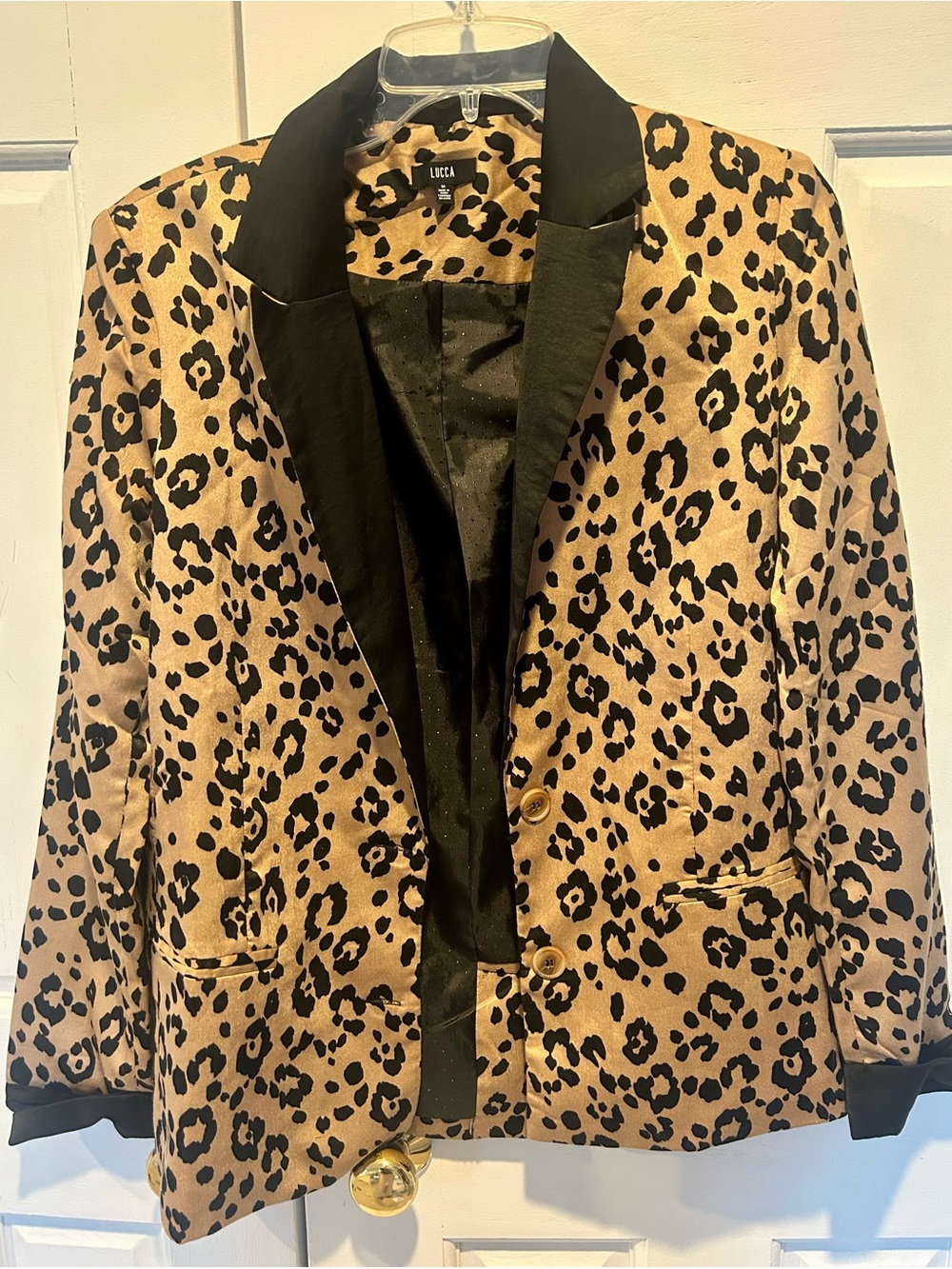 LUCCA Tan Leopard Print Blazer with Black Trim